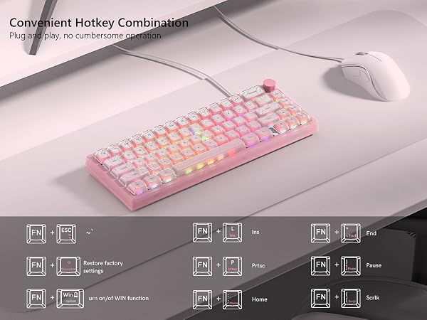 60% Gaming Keyboard Pink, QMK/VIA Creamy Mechanical Keyboard Topographic