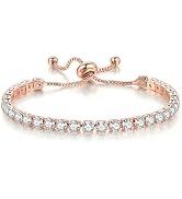 Tatibana Tennis Bracelets, Tennis Bracelets for Women White Gold Plated Diamond Classic Adjustabl...