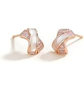 Cross Design Mother of Pearl Stud Earrings for Women, 18K Gold Plated with Cubic Zirconia, Minima...