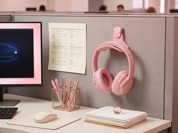 Fabric Wall Headphone Stand for Cubicle Accessories, Pink 1 Pack