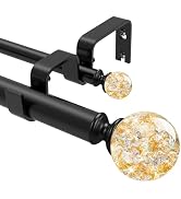 TVWOO:Black Double Curtain Rod for Window 36-88 Inch,1" Adjustable Heavy Duty Dual Drapery Rods w...