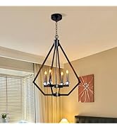 4 Light Iron Black Farmhouse Chandelier,Tricolor Rustic Geometric Hanging Light With Crystal Lamp...