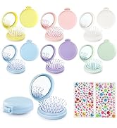Lilingsty 12 Pack Foldable Travel Hair Brushes with Mirror, Portable Round Pocket Hairbrush, with...