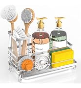 Cisily Silver Sink Caddy Kitchen Sink Organizer, Sponge Holder for Kitchen Sink with Removable Dr...
