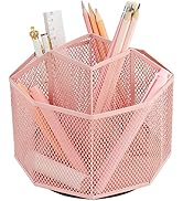 Annova Mesh Desk Organizer Rotate with 5 Compartments Spinning Tidy Candy/Pen Holder Office, Art ...