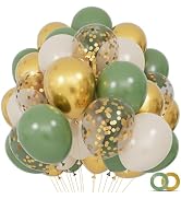 68Pcs Balloons Kit 12 Inch, Sage Green Balloon Sand White Metallic Gold Balloon Confetti with Rib...