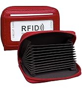 ZHOMA RFID Blocking Genuine Leather Credit Card Case Holder Security Travel Wallet - Red