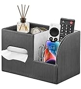 Fanousy Modern PU Leather Cube Tissue Box Cover with Storage Tray, Multifunctional Remote Control...