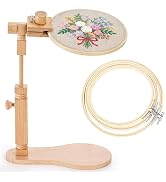 Tosnail Beech Wood Adjustable Rotatable Embroidery Hoop Stand with 3 Hoops, 6 Inch, 7 Inch, 8 Inc...