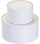 Goodluck 200PCS Gold Plastic Plates, Heavy Duty Disposable Gold Plates with 100 10.25 inch Dinner...