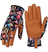 Bamllum Leather Gardening Gloves for Women - Working Gloves for Weeding, Digging, Planting, Rakin...