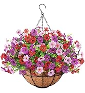 Besteek Artificial Fake Hanging Flowers Plants Basket Outdoors, Faux Silk UV Resistant Look Real ...
