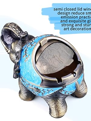 Elephant Windproof Décor Ashtray with Lid for Cigarette Metal Weed Indoor Outdoor Ash Holder Smoker