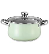 JUSTUP 6 Quart Stainless Steel Cooking Pot with Lid, Green, Tri-Ply Base, Arc Design, Non-Stick, ...