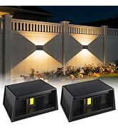 T-SUN Solar Fence Lights, 1200mAh 3000K Wall Sconces,Up and Down Lighting, IP65 Waterproof Solar ...