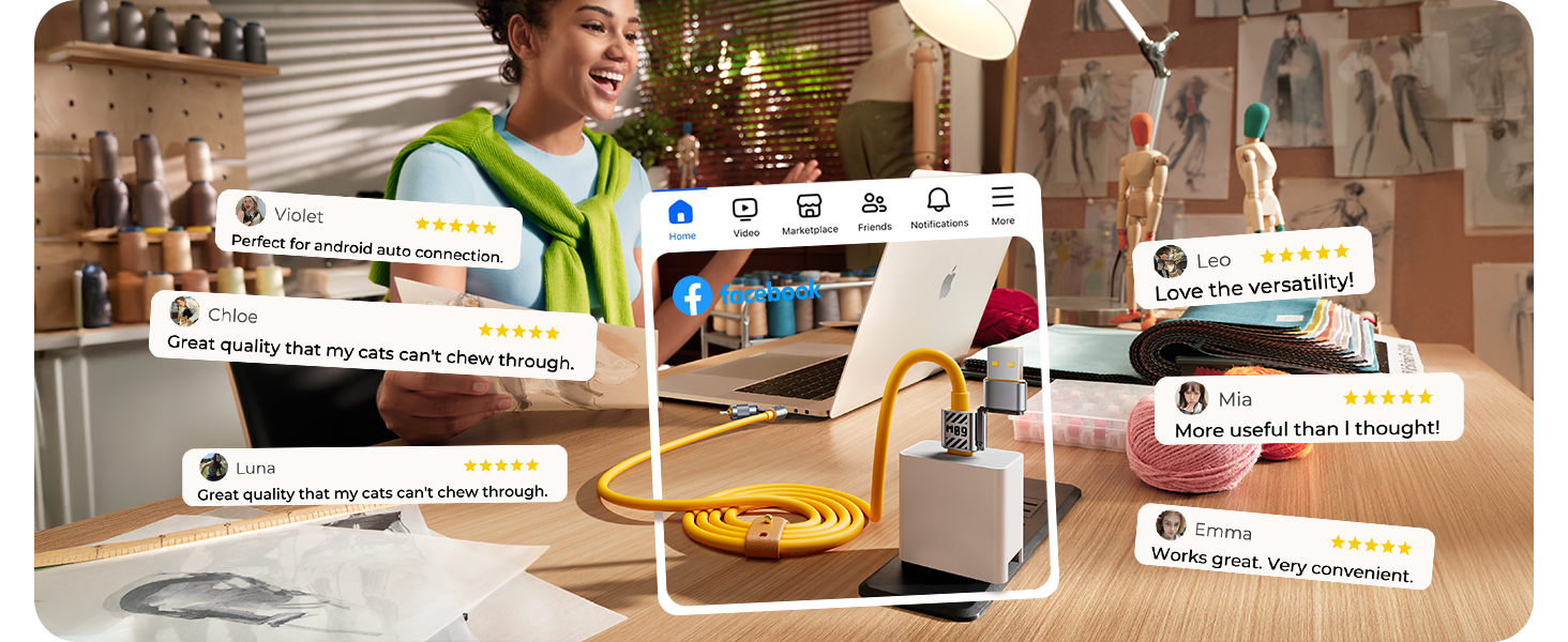 Silicone Multi Cords 4 in 1 USB C Cable Compatible with Lightning Cable 60W Fast Charge
