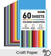 Koogel 60 Sheets Colored Craft Paper, 8.27" x 11.7" (A4 Size), 20 Assorted Colors, 120gsm/32lb Li...