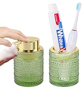 Fvstar Glass Toothbrush Holder,Green Toothbrush Holder and Soap Dispenser Set,Refillable Foaming ...