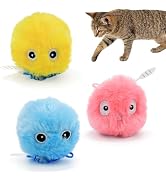 3 Pack Fluffy Cat Toy Ball, Interactive Chirping Plush Cat Toy with 3 Lifelike Animal Chirps & Re...