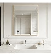 Bathroom Mirror for Wall, 30x40 Inch Metal Framed Mirror, Brushed Gold Rectangle Mirror, Bathroom...