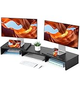 HUANUO Dual Monitor Stand Riser, Computer Monitor Stand for 2 Monitors, Adjustable Length Angle D...