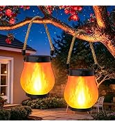 2 Pack Solar Lanterns Outdoor Waterproof, Solar Flame Lanterns with 2 Modes | Ultra-Real Flame, U...