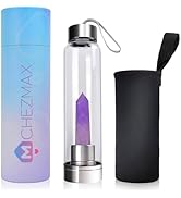 ChezMax Crystal Glass Water Bottle, Glass Water Bottle with Changeable Natural Crystal Center, Qu...