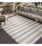 PureCozy Outdoor Waterproof Patio Rug 5x8 Plastic Straw Reversible Lightweight Outside Beige Stri...