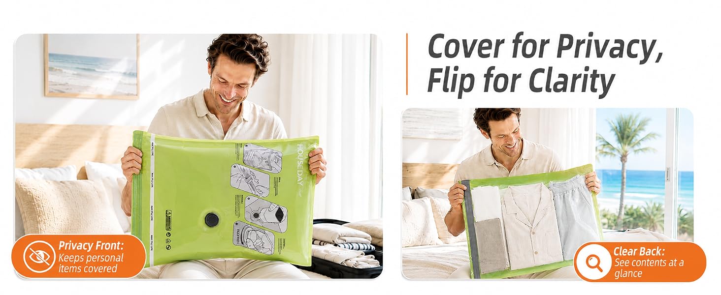 Cover for Privacy, Flip for Clarity Privacy Front:Keeps personal items covered. Clear Back
