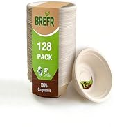 BREFR 128 Pack 12oz Compostable Bowls, Biodegradable Heavy Duty Bowls – Eco-Friendly Sugarcane Bo...