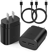USB C Wall Charger, 25W Super Fast Charger Block, Dual Port Fast Charging with 6FT Cable for Sams...
