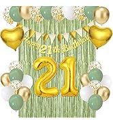 21st Birthday Decorations for Her, Sage Green Party Decorations With Happy 21st Birthday Banner,H...