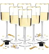 Ciaell 12 Pack Plastic Wine Glasses - 10 Oz Plastic Wine Glasses with Stem - Gold Rim Disposable ...