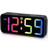 Peakeep Small Tiny Digital Alarm Clock Plug in for Kids Bedroom Bedside Nightstand, RGB Colorful ...
