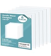Egofine Plexiglass Sheets Acrylic Sheets 6 Pack of 12x12’’ 0.04 Thick Clear Plastic Cast Transpar...