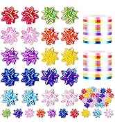 100 Pcs Bright Bows and Ribbon Assortments - Shiny Bows for Gift Wrapping, Curling Ribbon for Chr...