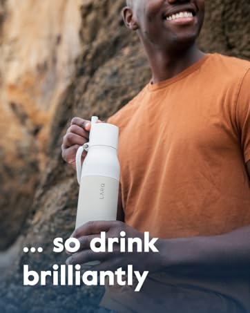 A man holding a LARQ Bottle Filtered, text reading "...so drink brilliantly"