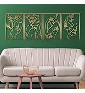 Glamativity 4 Pack Gold Wall Art Decor, Female Flower Face Lover Minimalist Décor Single Line Art...
