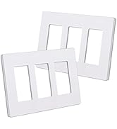 CML Matte White Decorator Screwless Wall Plate, 3-Gang Outlet Covers, 2 Pack Decorative Light Swi...