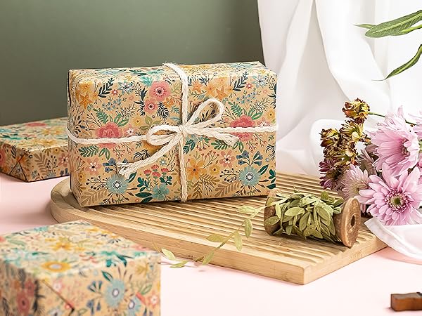 WRAPAHOLIC Kraft Floral Wrapping Paper