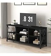 LVB Black Entertainment Center, Modern Wood Metal TV Stand for 65 Inch TV, Industrial Television ...