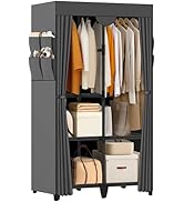 Jofuler Wardrobe Closet, Quick and Easy Assembly, Gray Portable Closet with 2 Hanging Rods 4 Stor...