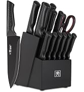 Knife Set, 15 Pcs Kitchen Knife Set with Block Self Sharpening, Dishwasher Safe, 6 Steak Knives, ...