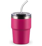 16 oz Covered Iced Coffee Cup, Stainless Steel Cup with Straw, Suitable for Outdoor Use, Reusable...