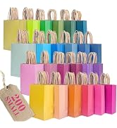 qiqee Small Kraft Gift Bag with Handles Bulk 8"x6"x3" Gift Bags MulitColor 600Pcs Paper Bags for ...