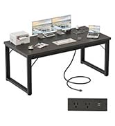 Mericonia 63 Inch Large Computer Desk with Power Outlets, 1.2" Thick Heavy Duty Industrial Office...