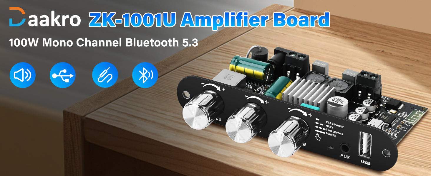 ZK-1001U Bluetooth Amplifier Board,100W Mono Channel Amp Board
