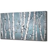 iHAPPYWALL Large Landscape Forest Canvas Wall Art Blue Bird on White Birch Tree Picture Print for...