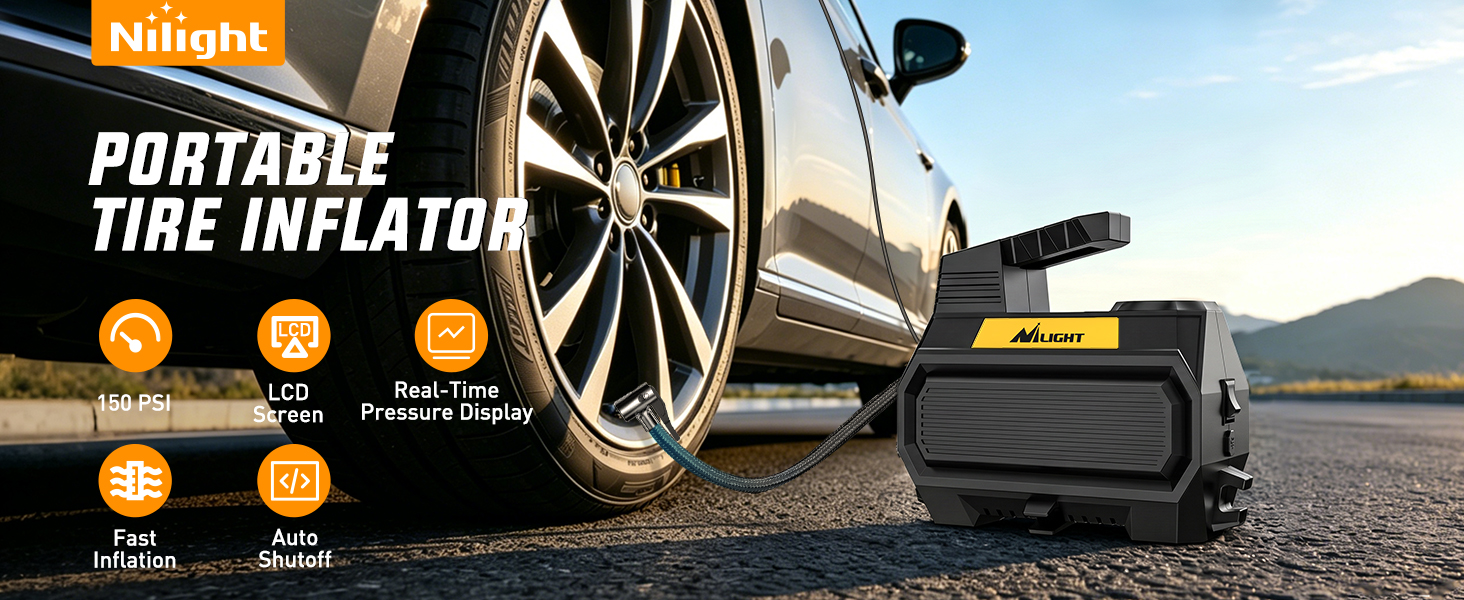 Nilight portable tire inflator with digital pressure gauge