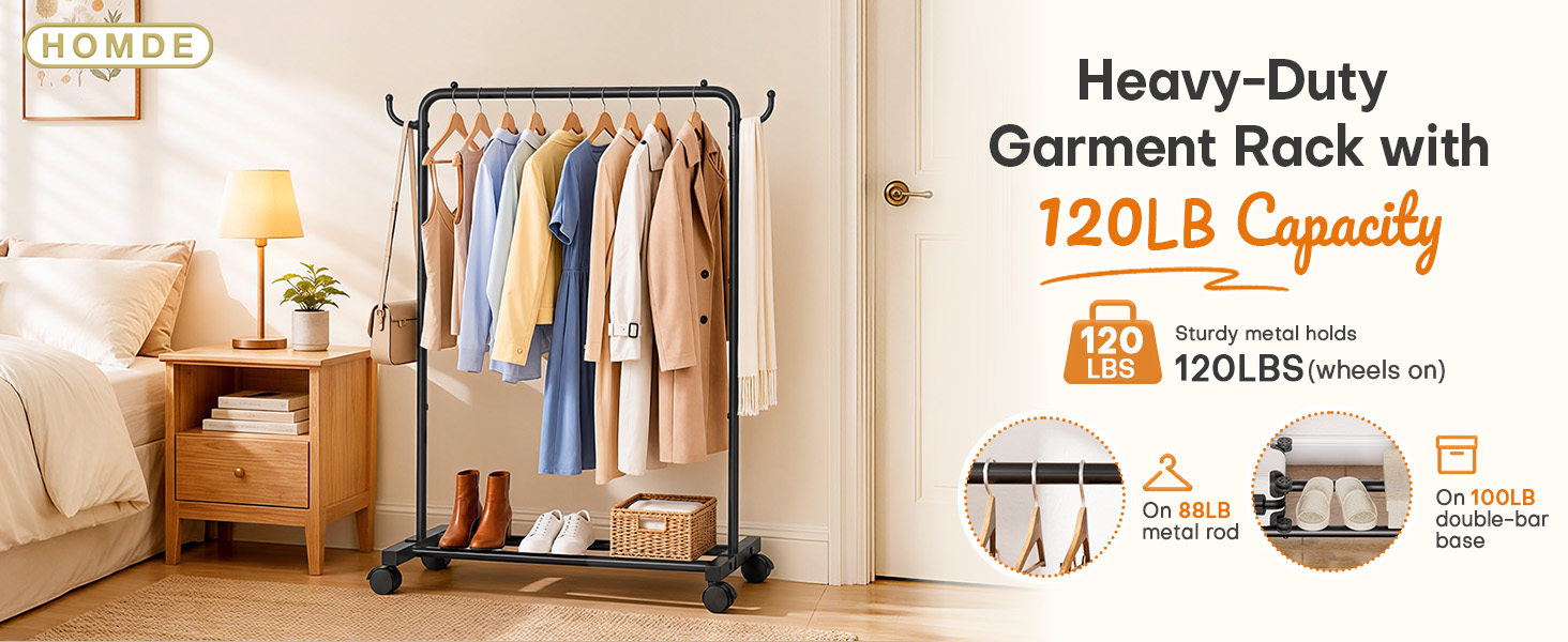Homde 31.5” Black Clothes Rack, Total Load-bearing 120LBS(54.4KG)